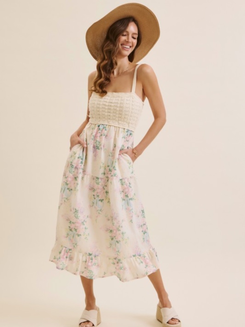 Dreamiest Crochet Twofer Midi Dress With Eyeelt